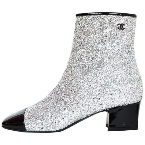 chanel glitter boots black